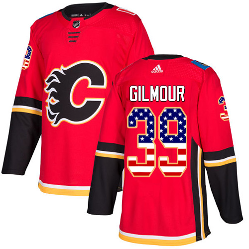 Adidas Flames #39 Doug Gilmour Red Home Authentic USA Flag Stitched NHL Jersey